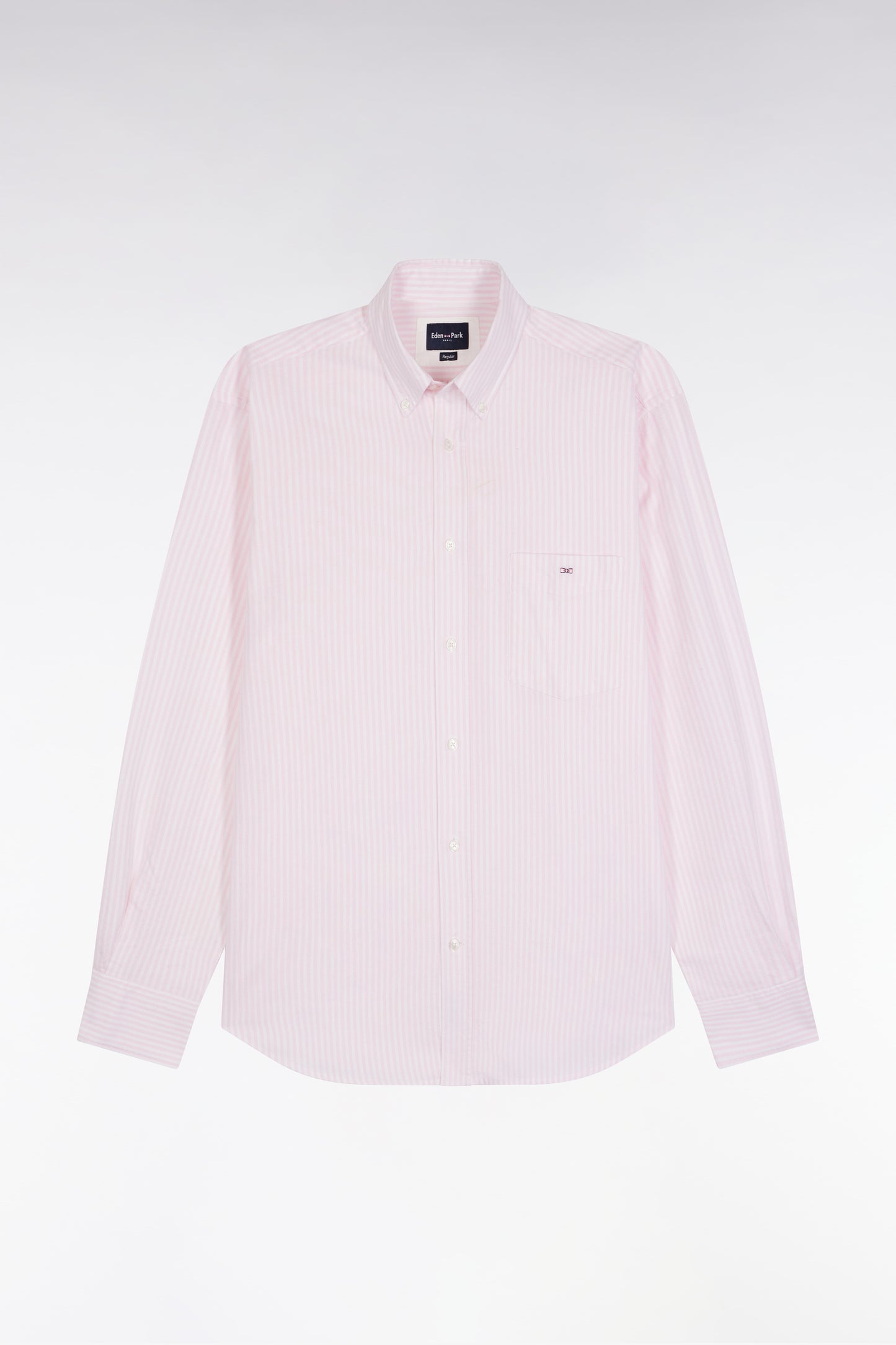 Pink striped cotton poplin shirt, straight cut