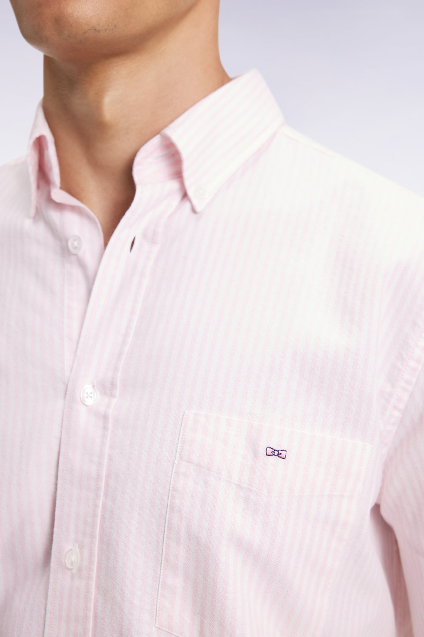 Pink striped cotton poplin shirt, straight cut