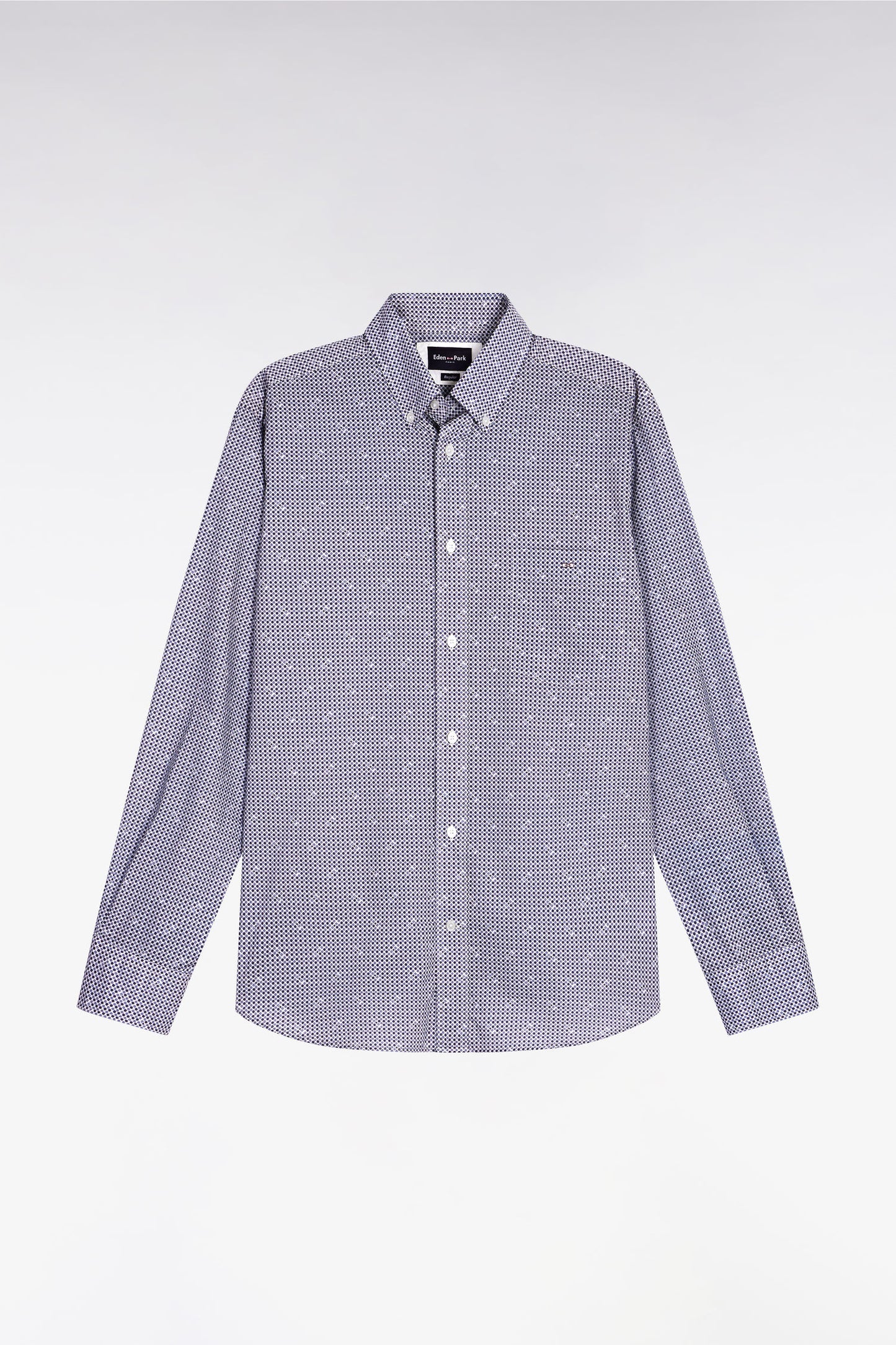 Chemise à micromotifs en coton bleu coupe droite