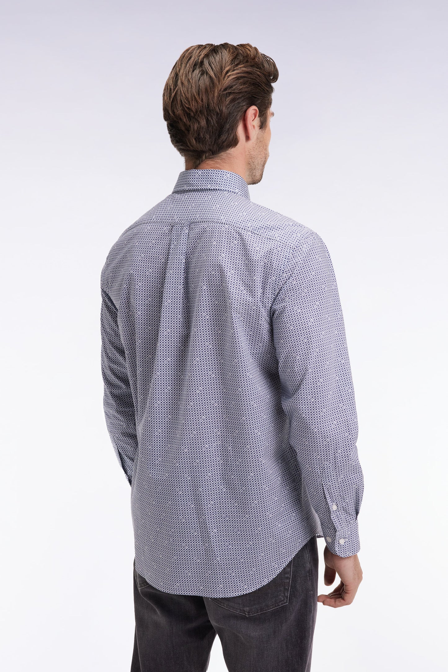 Chemise à micromotifs en coton bleu coupe droite