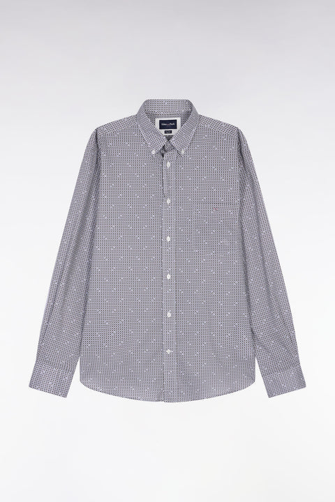 Brown cotton micropattern shirt, straight cut - Image 2
