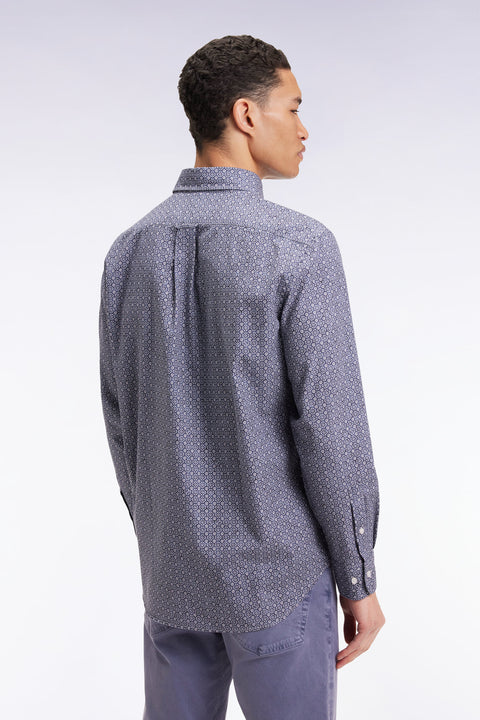 Navy cotton micro-pattern shirt, straight cut - Image 3