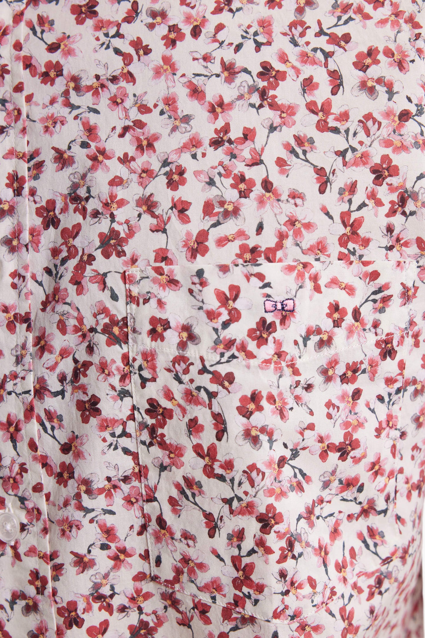 Chemise en popeline de coton à micro-motifs fleurs rouge coupe droite
