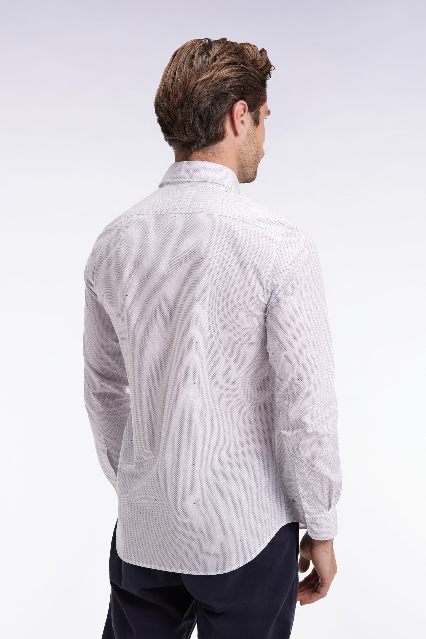 Sky cotton shirt with micro-printed bow, slim fit