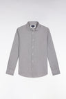 Cotton poplin shirt with beige micro-patterns, straight cut