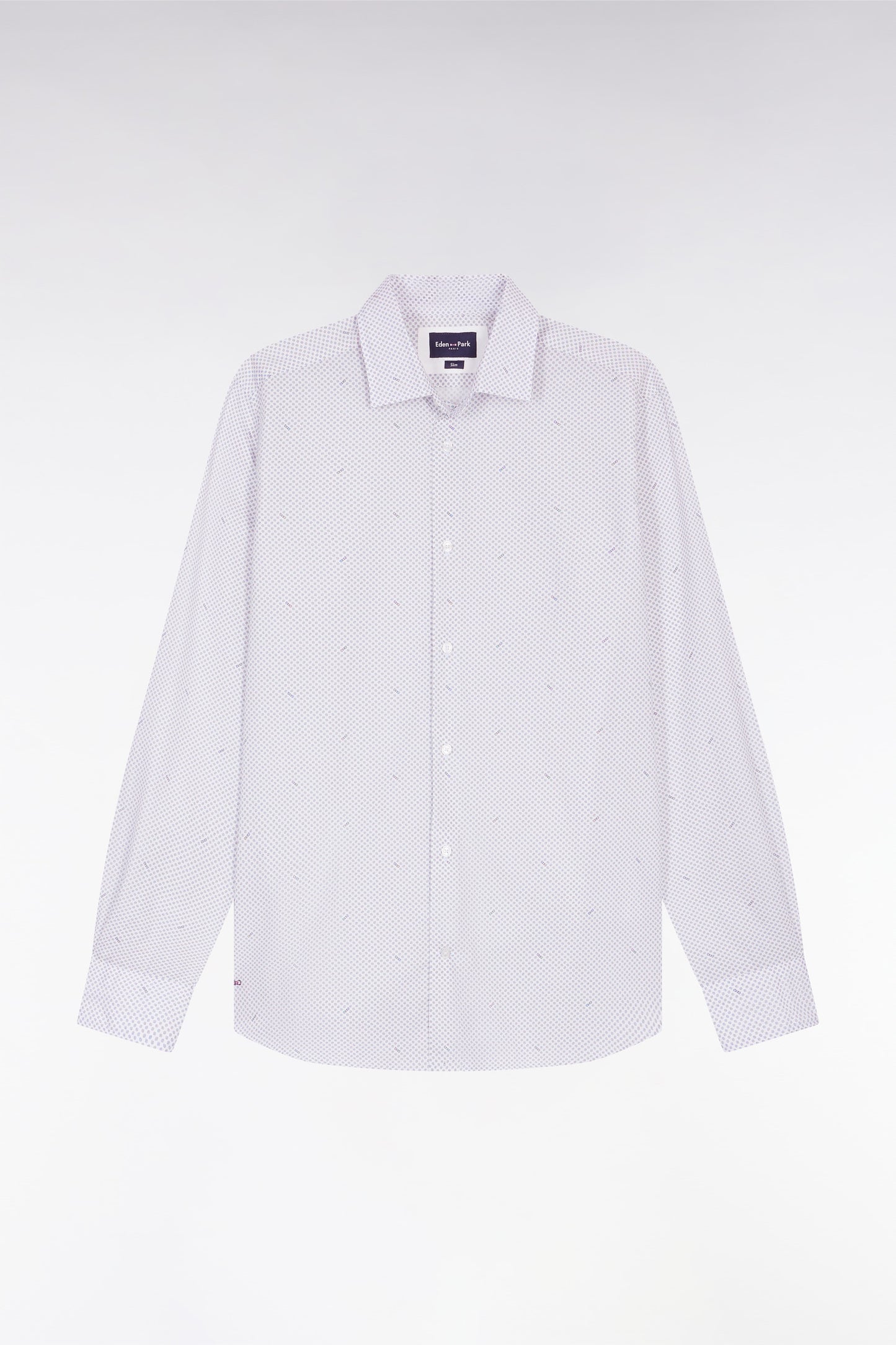Chemise en popeline de coton à micro-motifs marine coupe slim