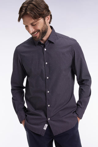 Cotton shirt with pink polka dot micropattern, slim fit