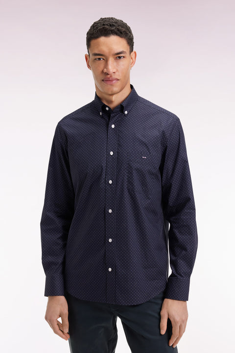 Chemise en coton Pima marine à micro-pois coupe droite - Image 3