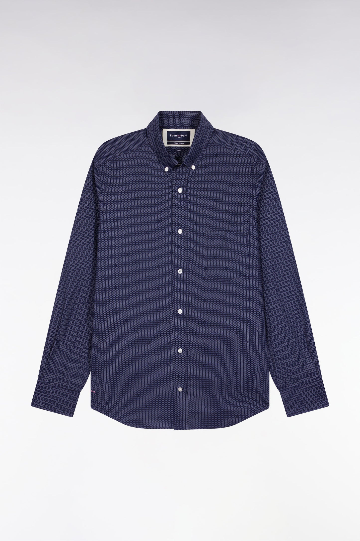 Chemise en coton Pima marine à micro-motifs coupe slim