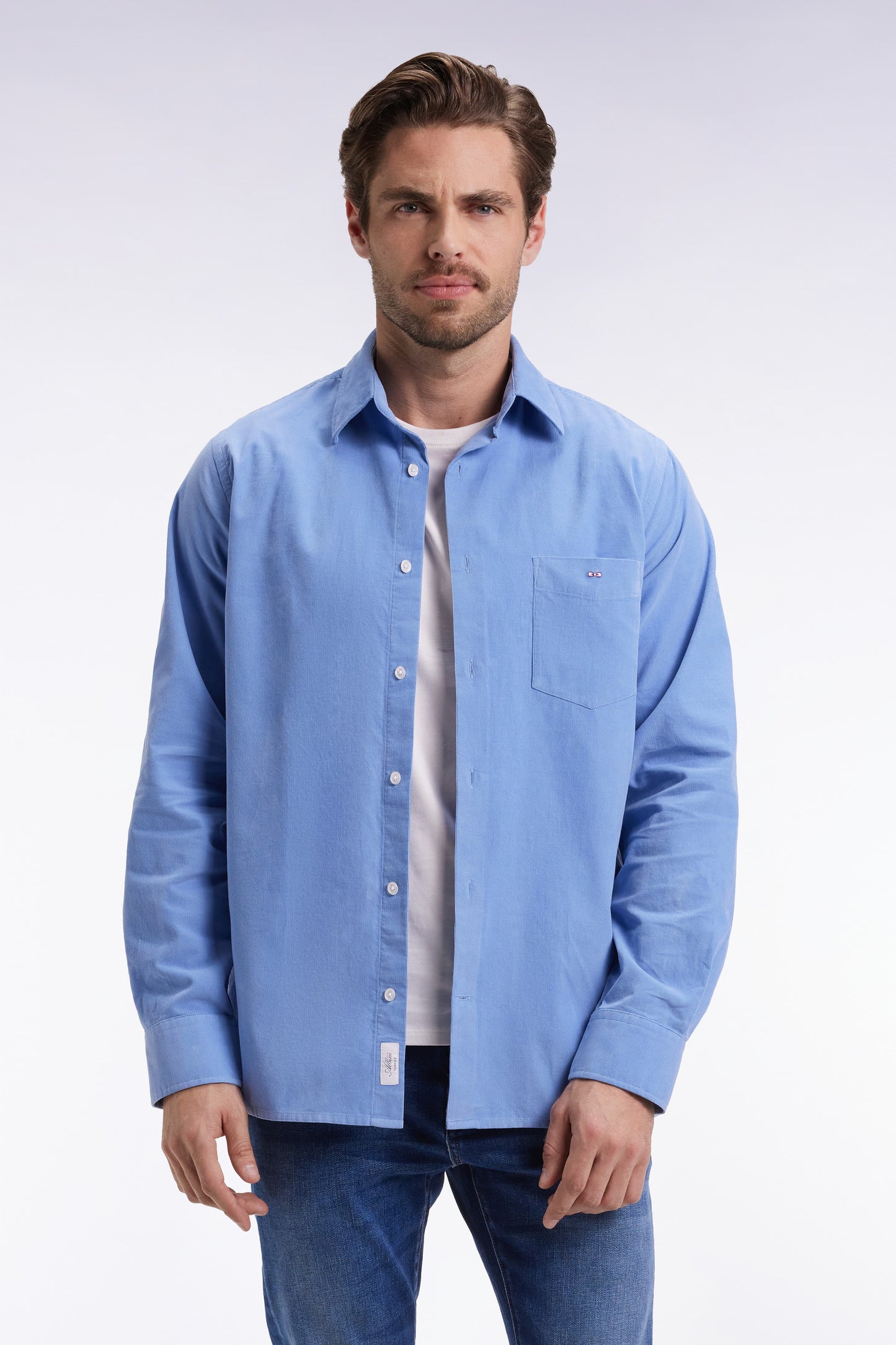 Straight-cut sky velvet shirt