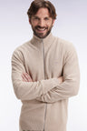 Cardigan en coton nid d'abeille beige coupe droite