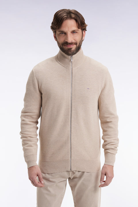 Cardigan en coton nid d'abeille beige coupe droite - Image 1