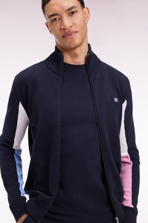 Cardigan en coton marine à intérieur de manches contrasté - Image 1