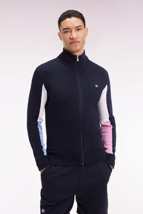 Cardigan en coton marine à intérieur de manches contrasté - Image 3