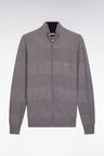 Cardigan zippé en coton nid d'abeille gris coupe droite