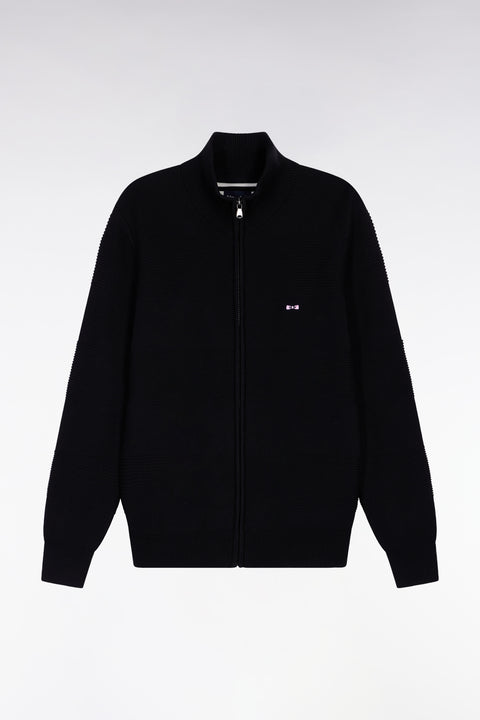 Cardigan zippé en coton nid d'abeille noir coupe droite - Image 2