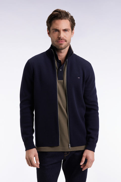 Cardigan en laine mérinos marine coupe droite - Image 3