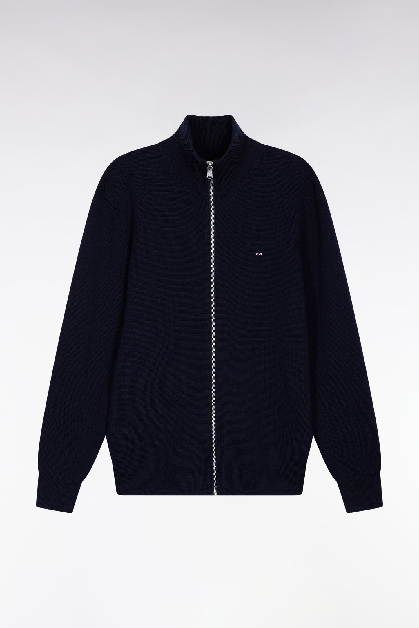 Cardigan en laine mérinos marine coupe droite