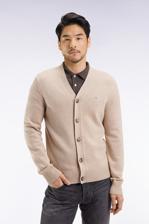 Cardigan en laine et coton beige coupe droite - Image 1