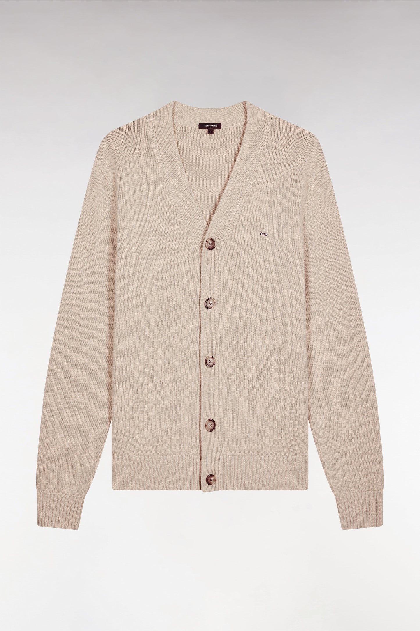 Cardigan en laine et coton beige coupe droite