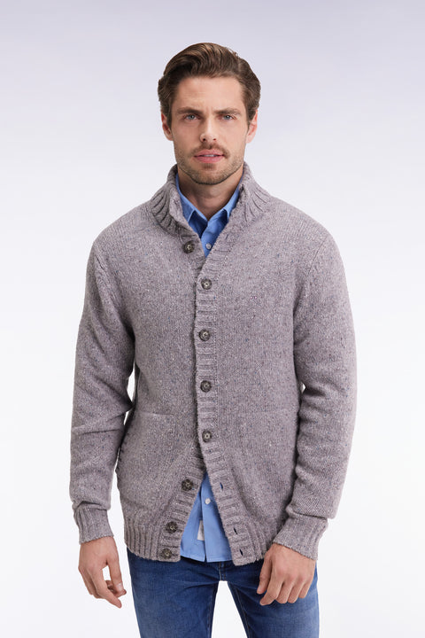 Cardigan en laine vierge et alpaga mélangés gris coupe droite - Image 1