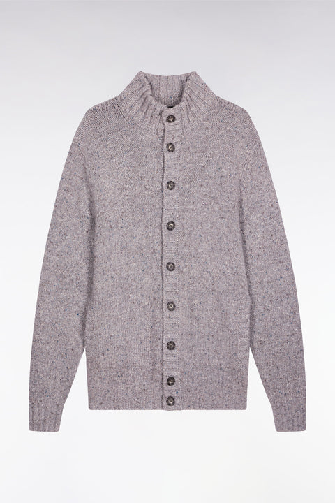 Cardigan en laine vierge et alpaga mélangés gris coupe droite - Image 2