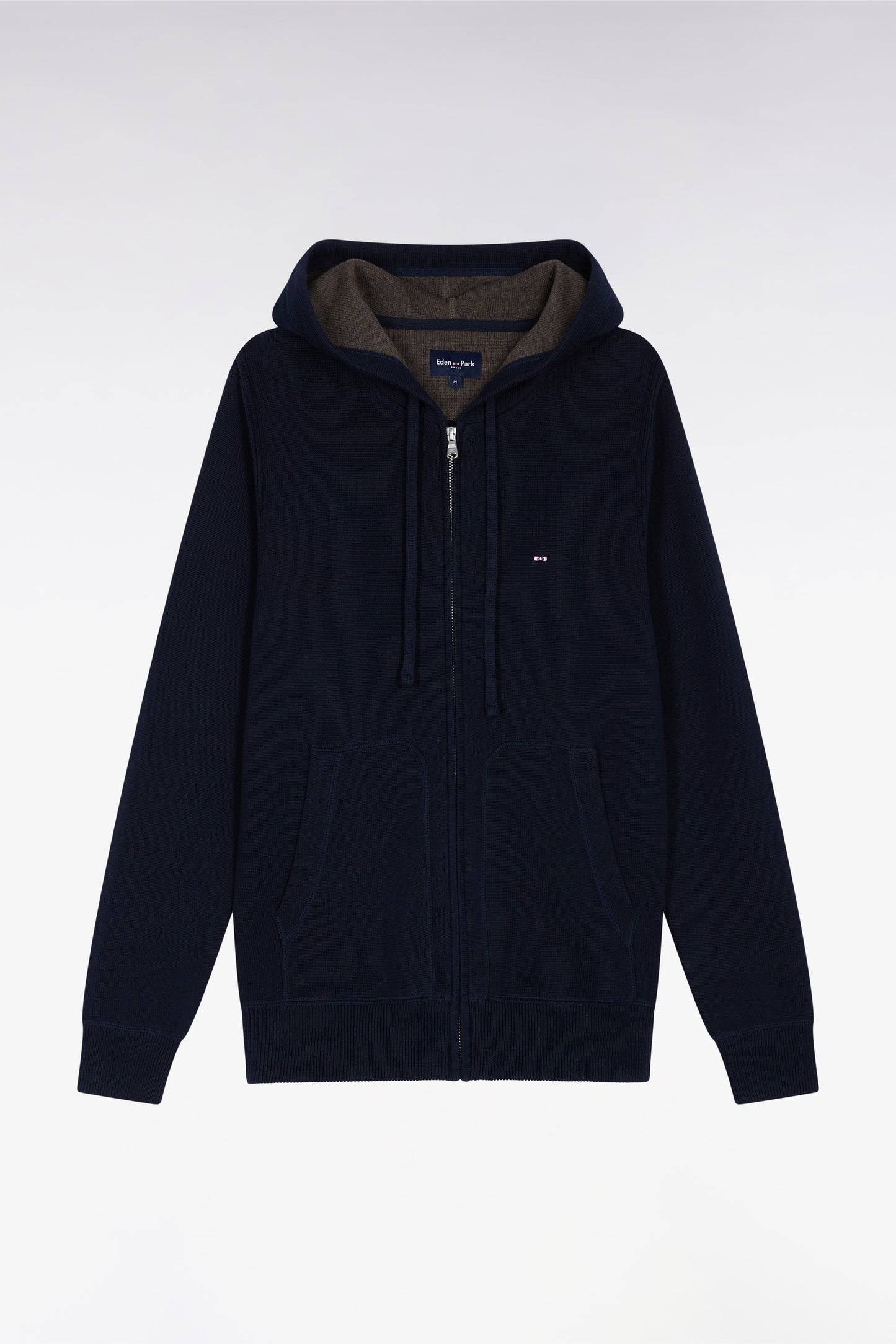 Pull à capuche zippé en coton marine coupe droite
