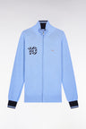 Cardigan zippé en coton marine broderie 10 ciel coupe droite