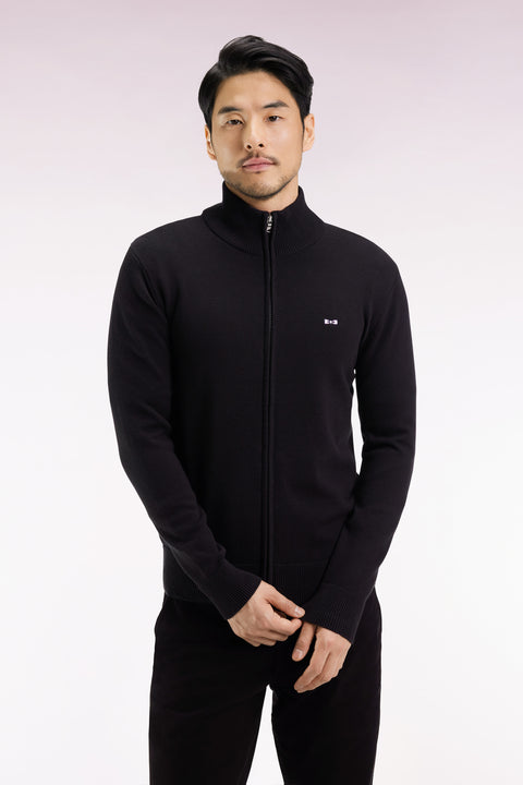 Cardigan zippé en coton noir coupe droite - Image 3