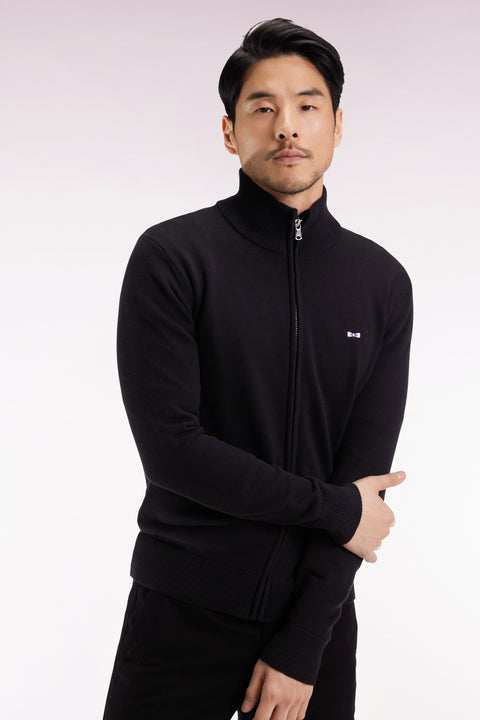 Cardigan zippé en coton noir coupe droite - Image 1