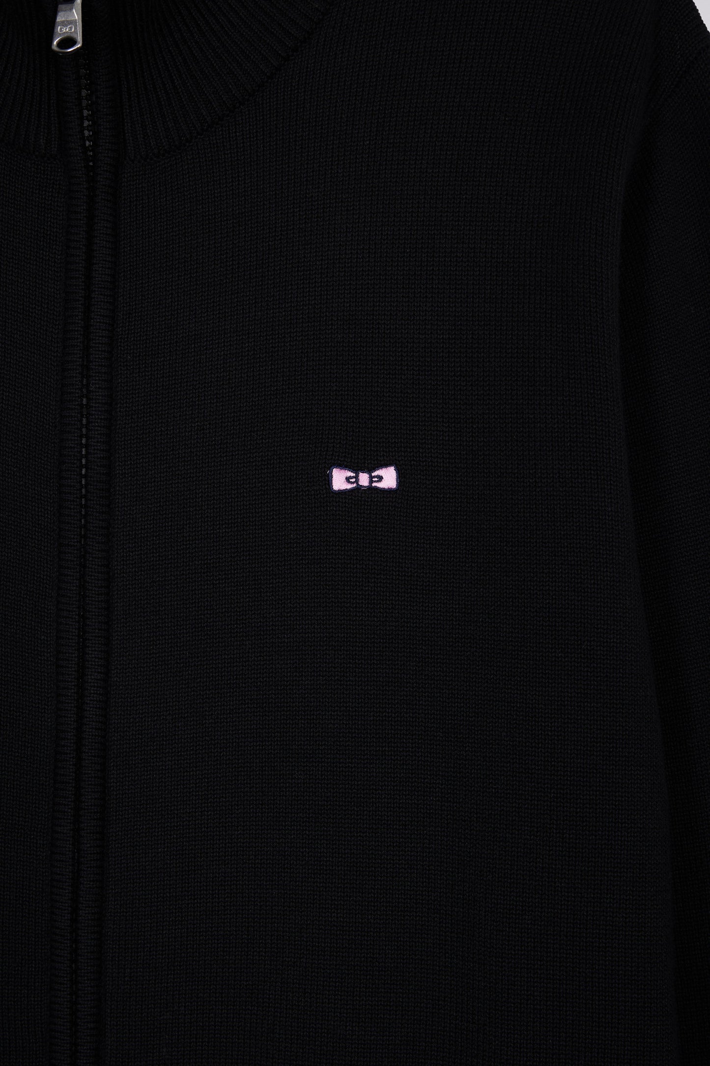 Cardigan zippé en coton noir coupe droite