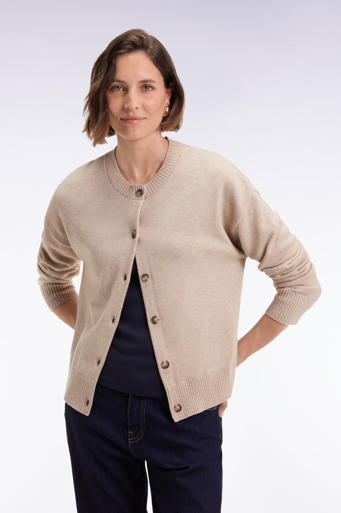 Cardigan in wool and beige cotton Relaxed cut