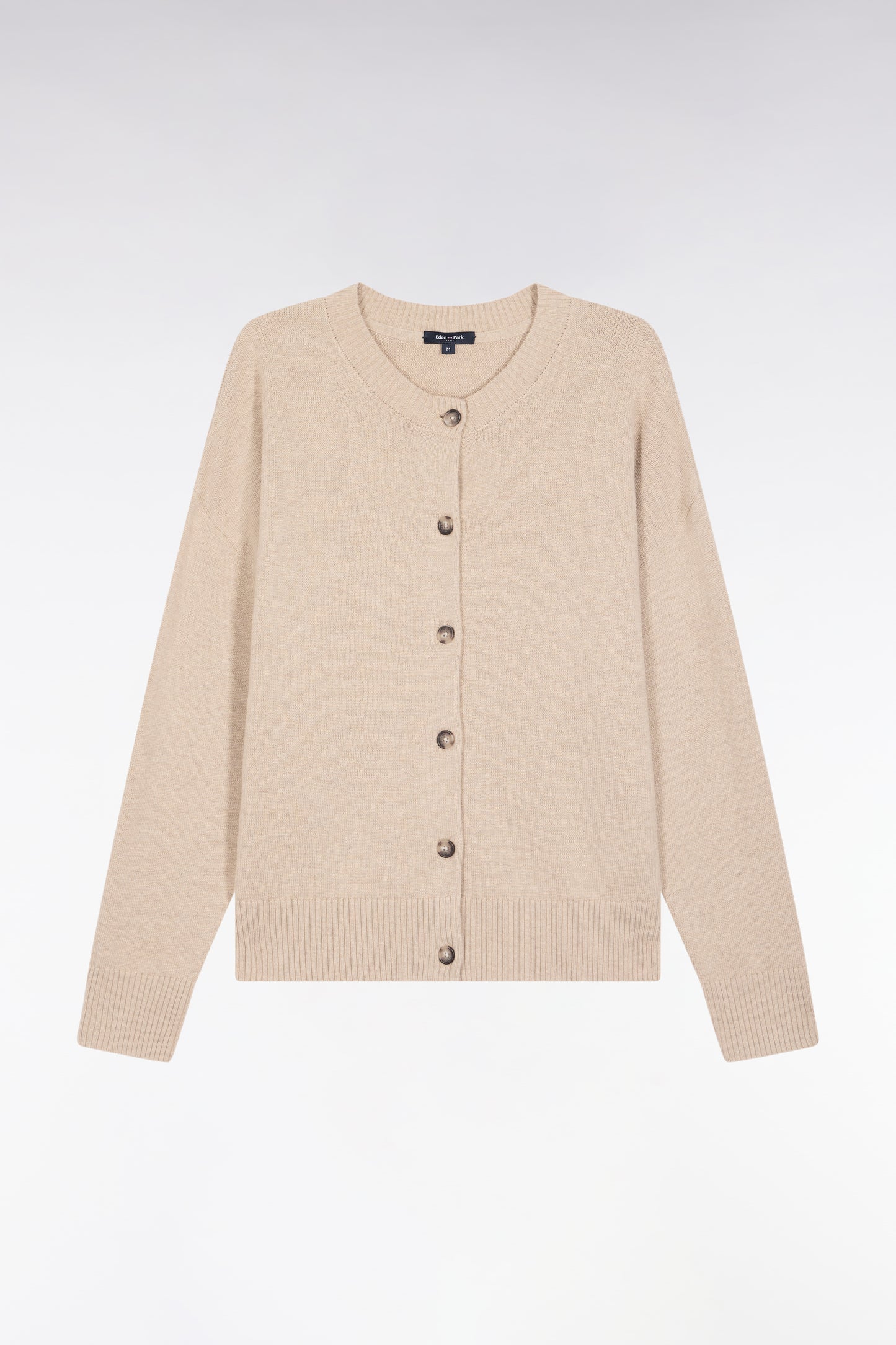 Cardigan in wool and beige cotton Relaxed cut