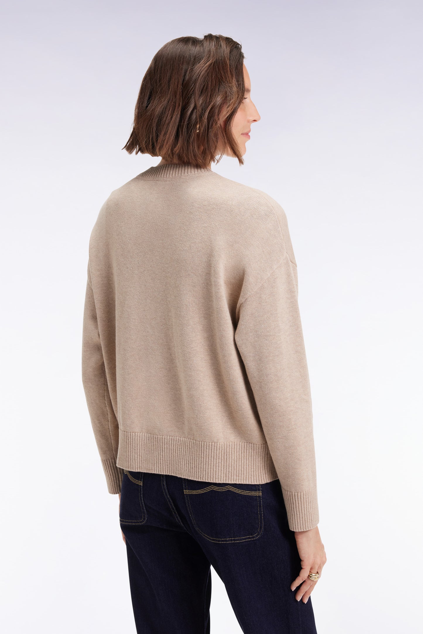 Cardigan in wool and beige cotton Relaxed cut