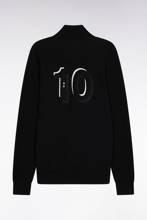 Cardigan zippé en coton noir à rayures grises coupe droite - Image 2