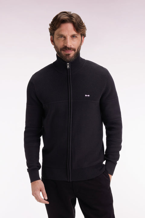 Cardigan zippé en coton noire broderie dos - Image 3