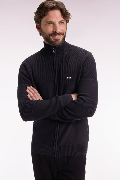 Cardigan zippé en coton noire broderie dos - Image 1