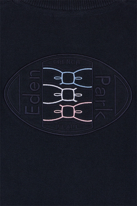 Cardigan zippé en coton marine broderie tricolore - Image 3