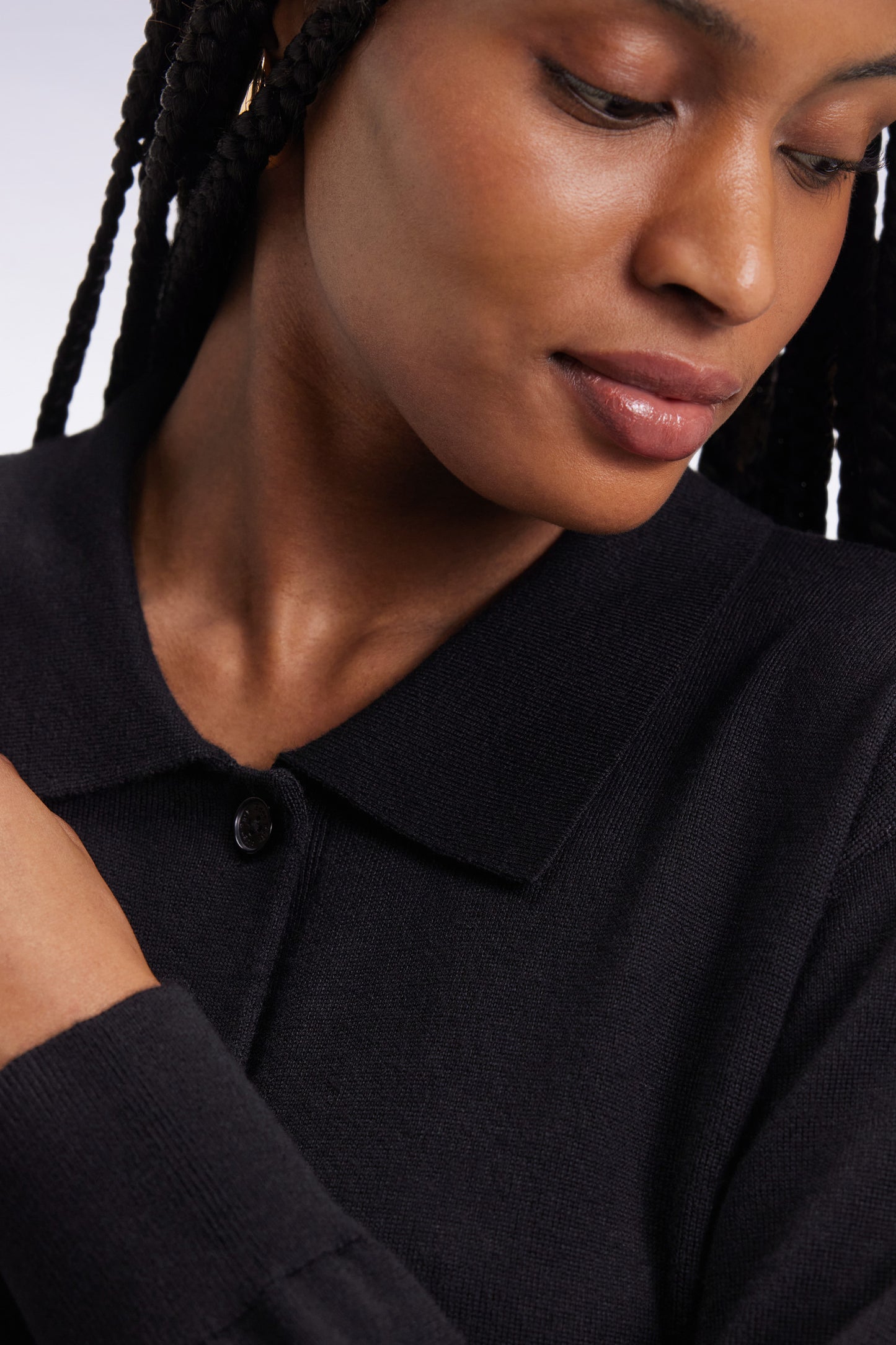 Cardigan with classic collar in black straight-cut merino wool