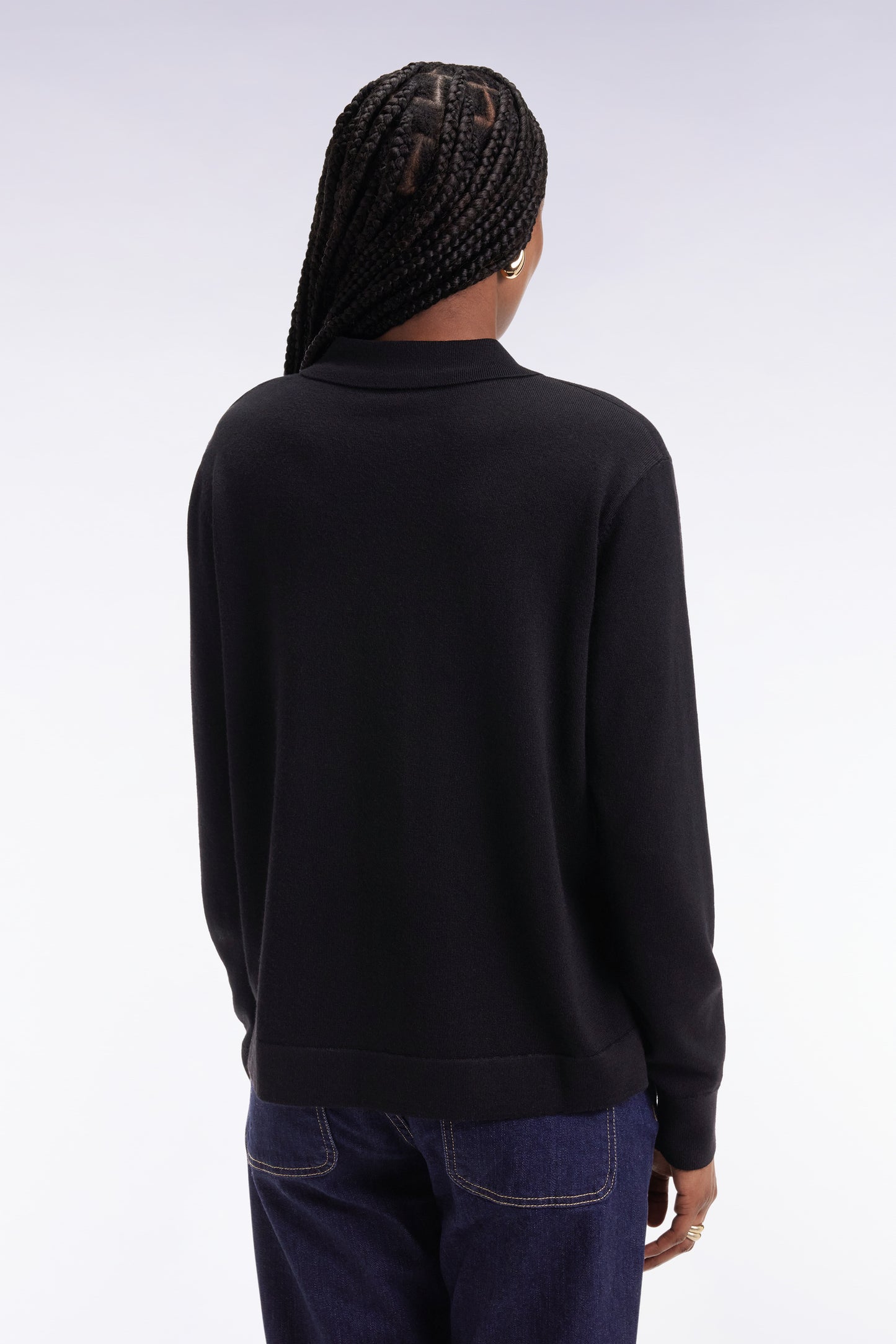 Cardigan with classic collar in black straight-cut merino wool