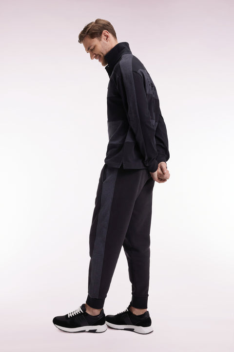 Black brushed fleece jogging suit with striped pockets Relaxed cut - Image 3