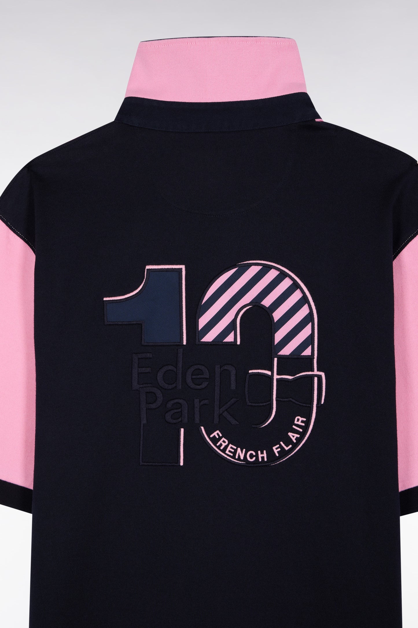 Maillot à manches courtes en coton bicolore marine et rose