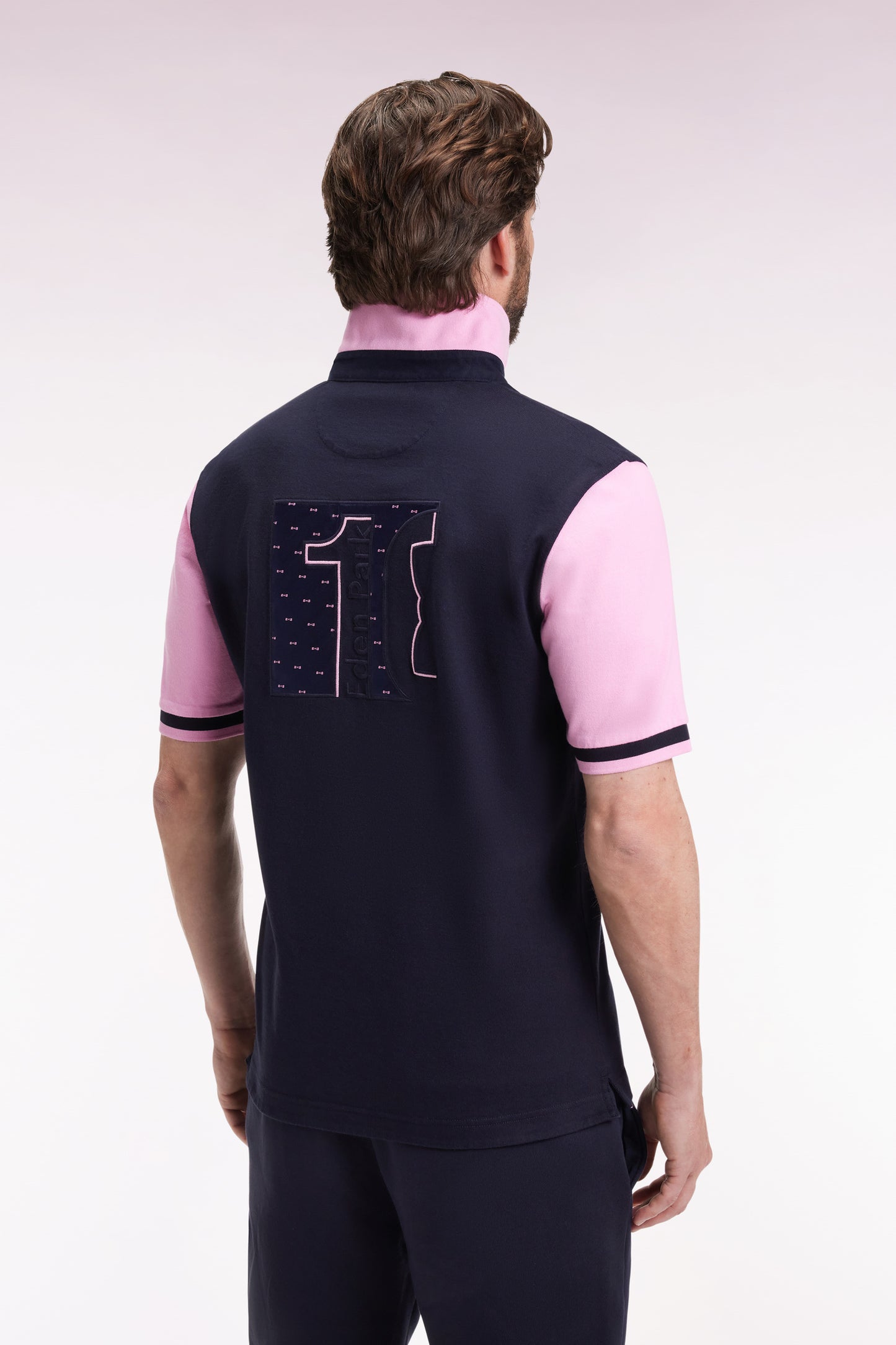Maillot à manches courtes en coton marine manches roses