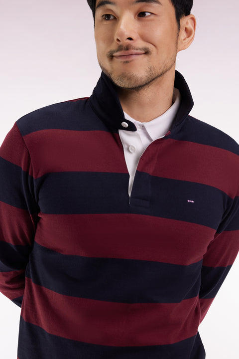 Maillot manches longues en jersey à rayures rugby bordeaux et noir - Image 1