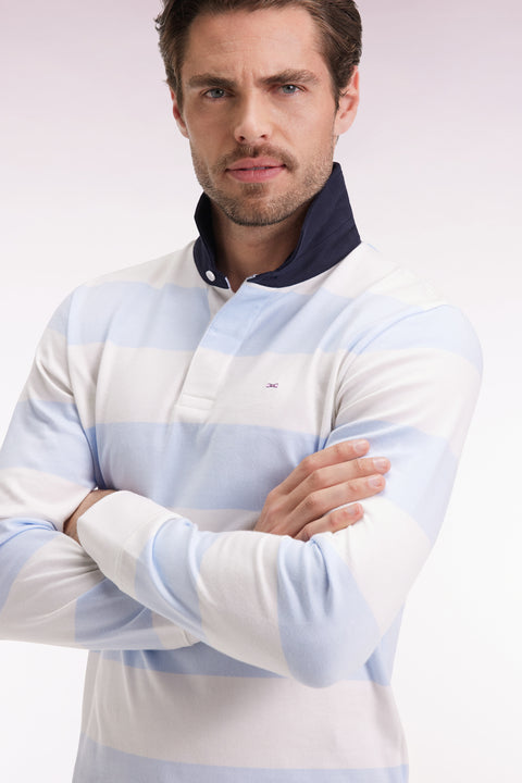 Maillot manches longues en jersey à rayures rugby ciel et écru - Image 1