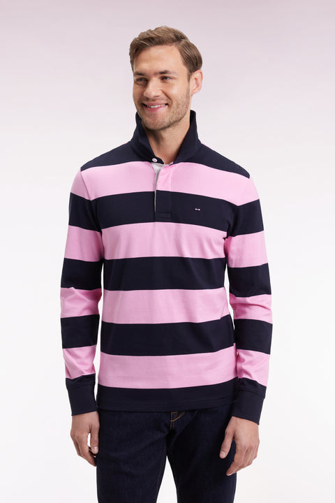Maillot manches longues en jersey à rayures rugby rose et marine - Image 3