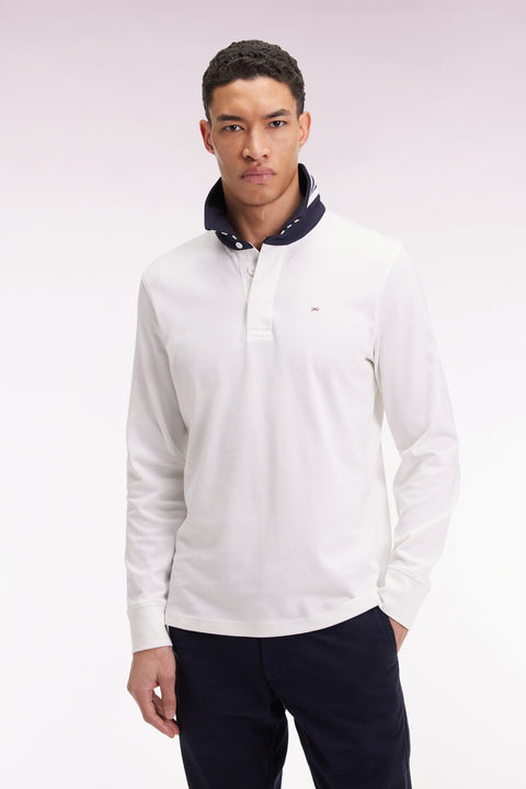 Maillot manches longues en jersey blanc dessous de col rayé - Image 3
