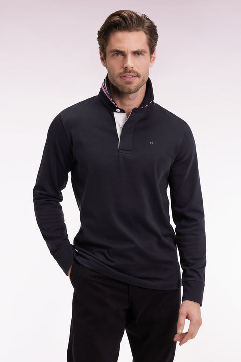 Maillot manches longues en jersey noir dessous de col rayé - Image 3