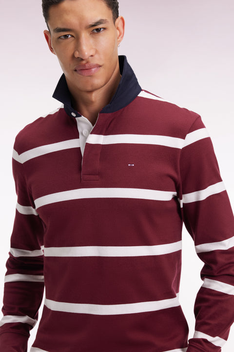 Maillot manches longues en jersey de coton bordeaux à rayures blanches - Image 1