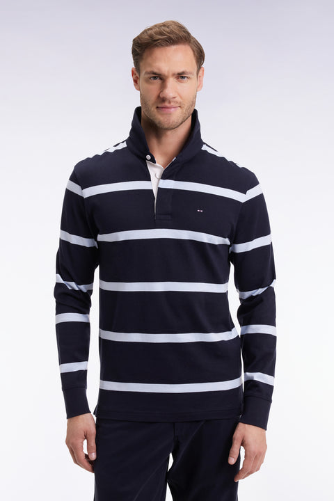 Maillot manches longues en jersey de coton marine à rayures ciel - Image 3